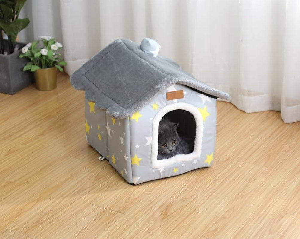 Dog House Indoor Puppy Cave Cat Nest Kennel Pet Bed Portable Memory Sponge Foldable Houses with Cushion (Grey, S:Size Fits 3.5Kg/8Lbs (Pets))