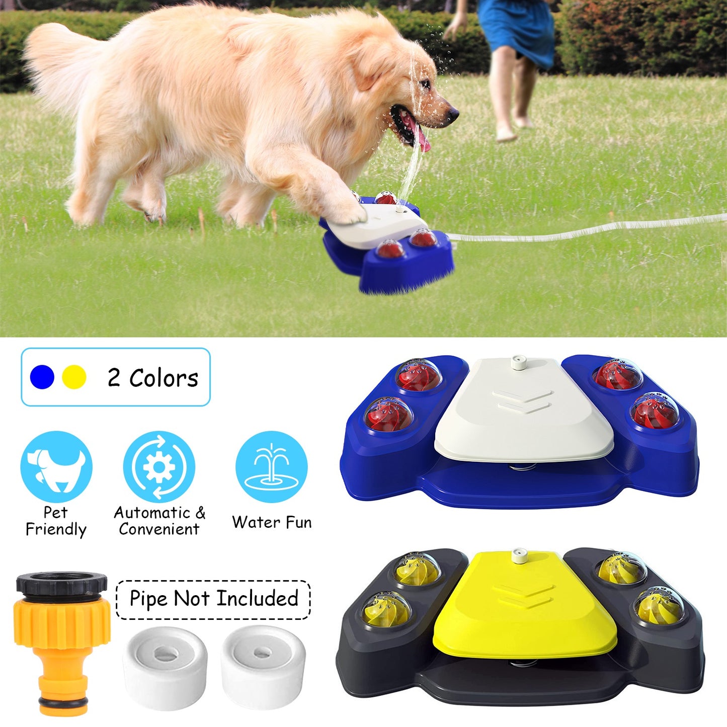 Blue-Yellow Color Options -- 1Pc Dog Water Fountain Multifunctional Automatic Pet Water Dispenser Outdoor Step-On Activated Sprinkler for Drinking Shower Fun