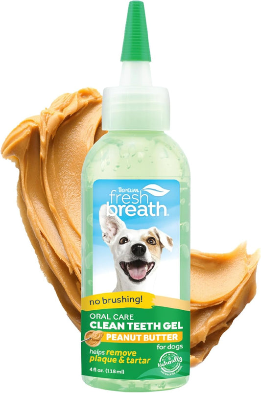 Fresh Breath Dog Toothpaste for Teeth Cleaning, Breath Freshener, Easy Plaque & Tartar Remover Gel, No Toothbrush Needed, Peanut Butter, 4Oz.