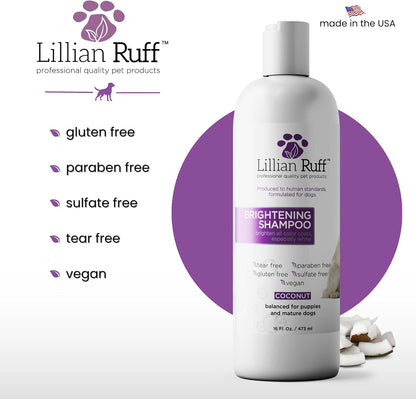 PRO Formula Ultra Brightening Dog Shampoo - Professional Whitening & Long-Lasting Odor Eliminator - Removes Stains & Discoloration, Dry Skin & Itch Relief with Aloe & Provitamin B5 (16Oz)