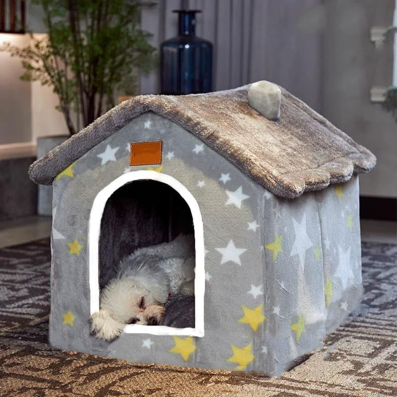 Dog House Indoor Puppy Cave Cat Nest Kennel Pet Bed Portable Memory Sponge Foldable Houses with Cushion (Grey, S:Size Fits 3.5Kg/8Lbs (Pets))