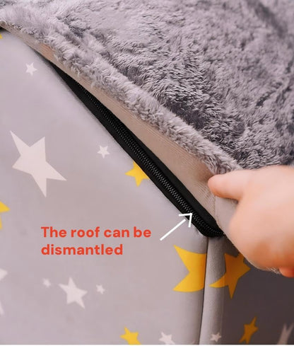 Dog House Indoor Puppy Cave Cat Nest Kennel Pet Bed Portable Memory Sponge Foldable Houses with Cushion (Grey, S:Size Fits 3.5Kg/8Lbs (Pets))