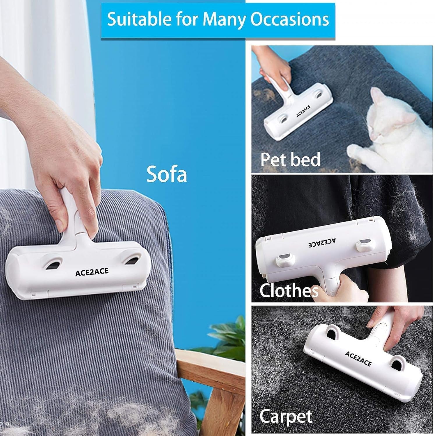 Pet Hair Removal Tool, Reusable Lint Roller for Pet Hair, Self Clean Cat Hair Remover with Dust Bin, Dog Hair Remover for Couch, Furniture, Carpet, Sofa and Bedding