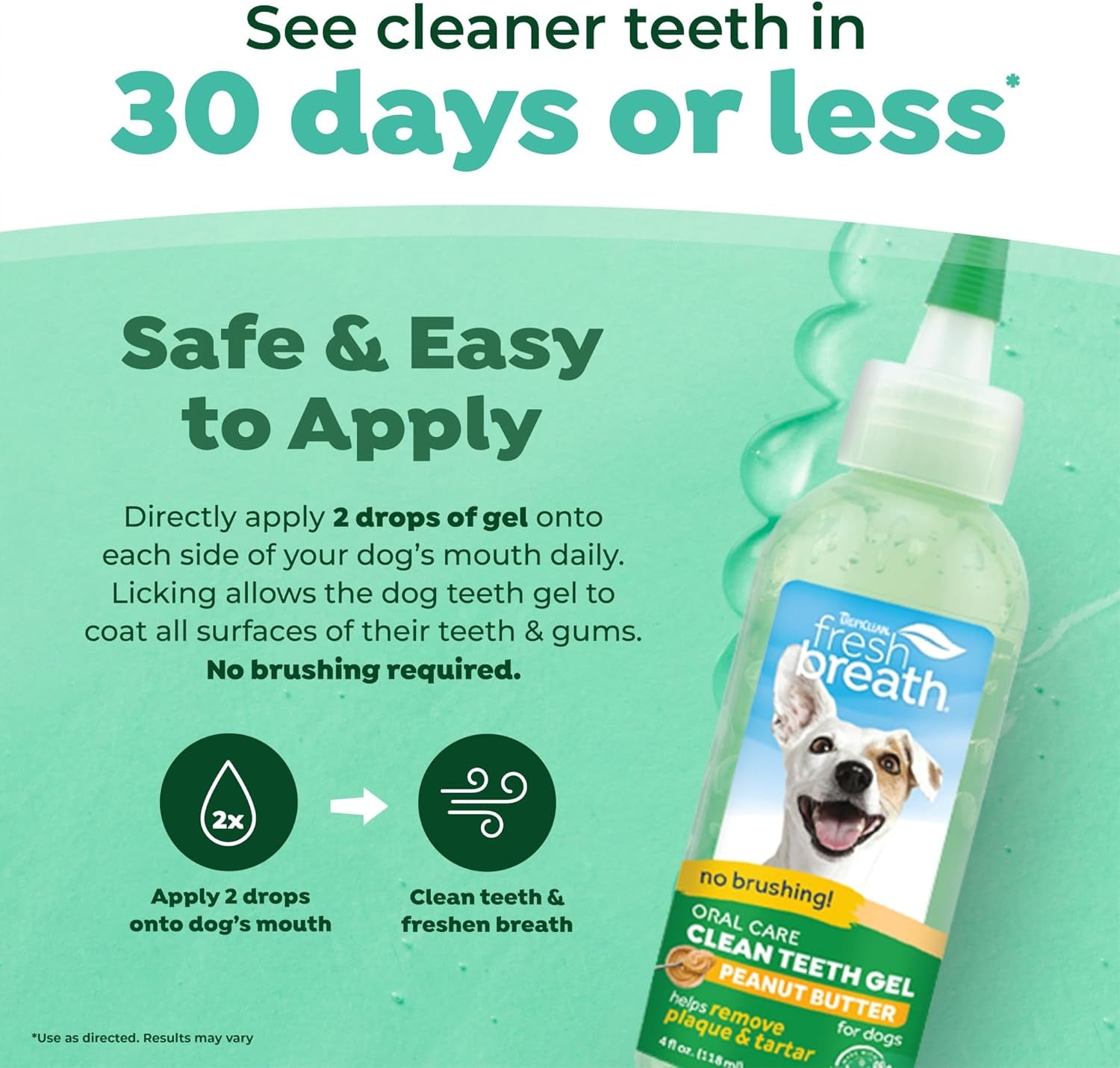 Fresh Breath Dog Toothpaste for Teeth Cleaning, Breath Freshener, Easy Plaque & Tartar Remover Gel, No Toothbrush Needed, Peanut Butter, 4Oz.