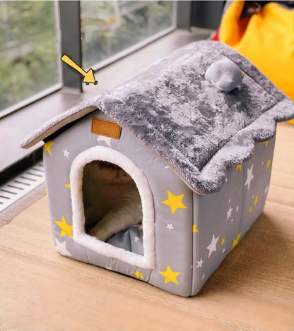 Dog House Indoor Puppy Cave Cat Nest Kennel Pet Bed Portable Memory Sponge Foldable Houses with Cushion (Grey, S:Size Fits 3.5Kg/8Lbs (Pets))