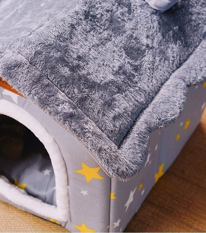Dog House Indoor Puppy Cave Cat Nest Kennel Pet Bed Portable Memory Sponge Foldable Houses with Cushion (Grey, S:Size Fits 3.5Kg/8Lbs (Pets))