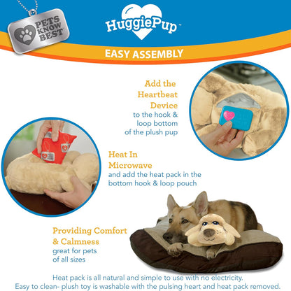 Huggiepup by Pets | Comfort Companion with Heartbeat Sleep Aide for Dogs & Puppies, Heating for Calming Relief Day or Night, Crate & Behavioral Training Essential Breeds | Chocolate